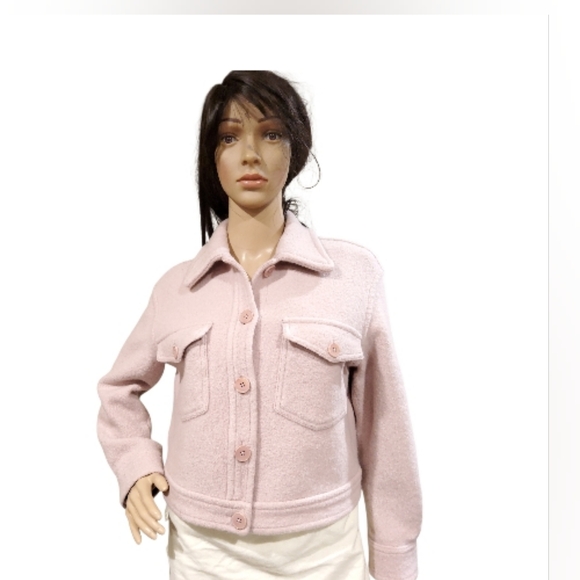 Wilfred Aritzia, Crop Shirt Jacket, 100% Merino Wool, Size S. Baby Pink. - Picture 3 of 15